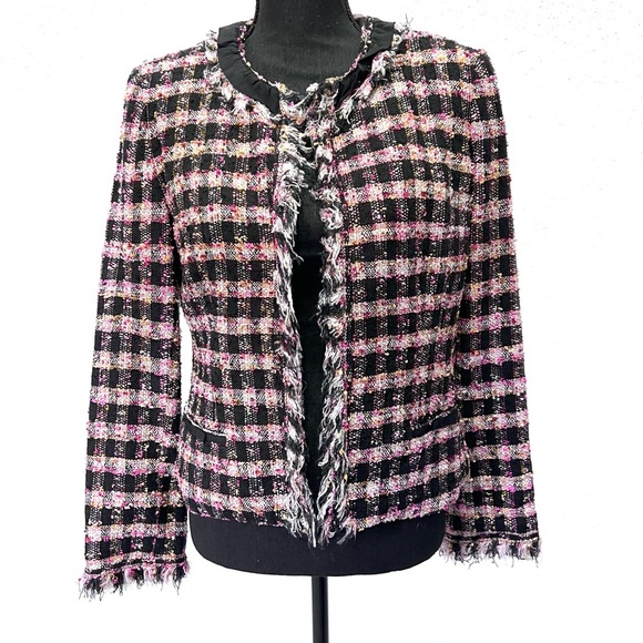 Sara Campbell frayed silk blend Black and Pink Tweed Blazer 8 - Picture 1 of 12